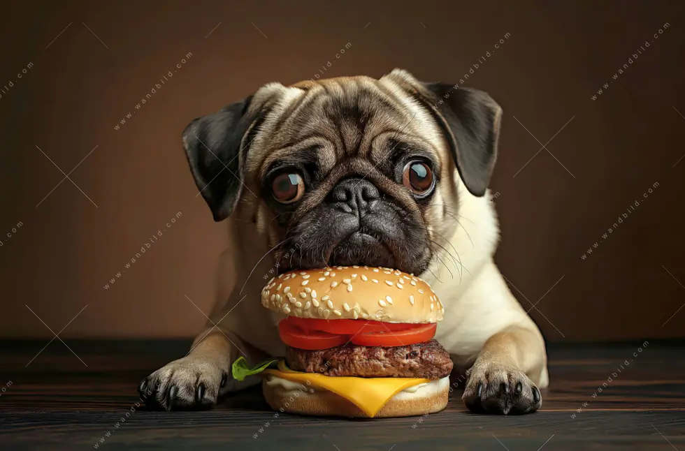 Spannbild | Mops mit Cheeseburger | Quadrat - Image 5