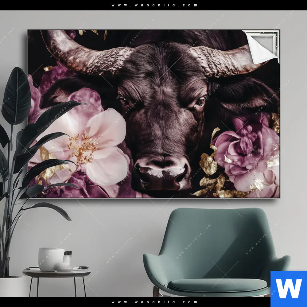 Spannbild | Stier mit Blumen | Querformat