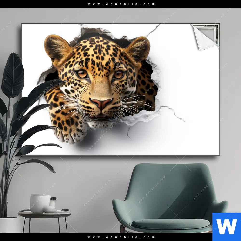 Spannbild | Wanddurchbruch - Leopard | Querformat