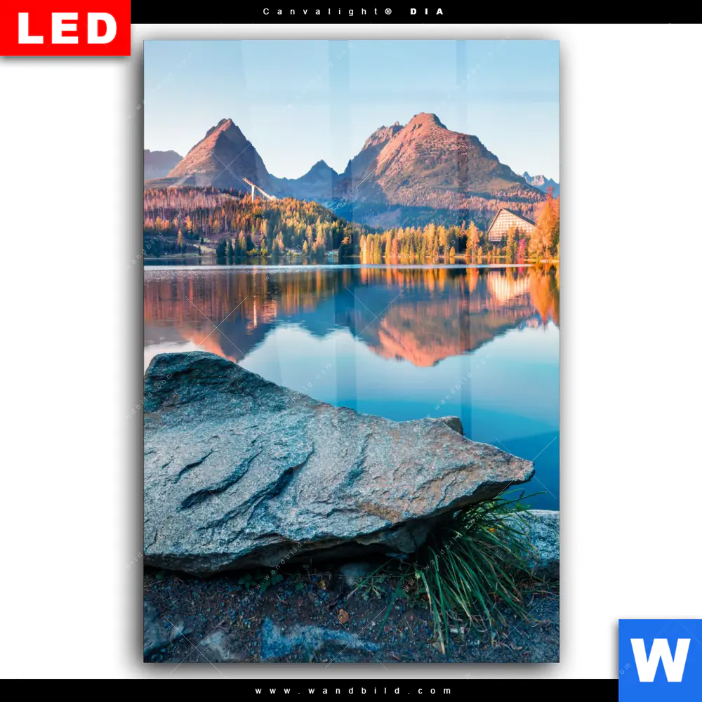Wechselmotiv Acrylglas Canvalight® DIA | Abendszene mit Bergen und See | Hochformat - Image 2