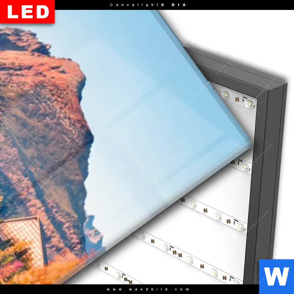 Wechselmotiv Acrylglas Canvalight® DIA | Abendszene mit Bergen und See | Schmal - Image 3