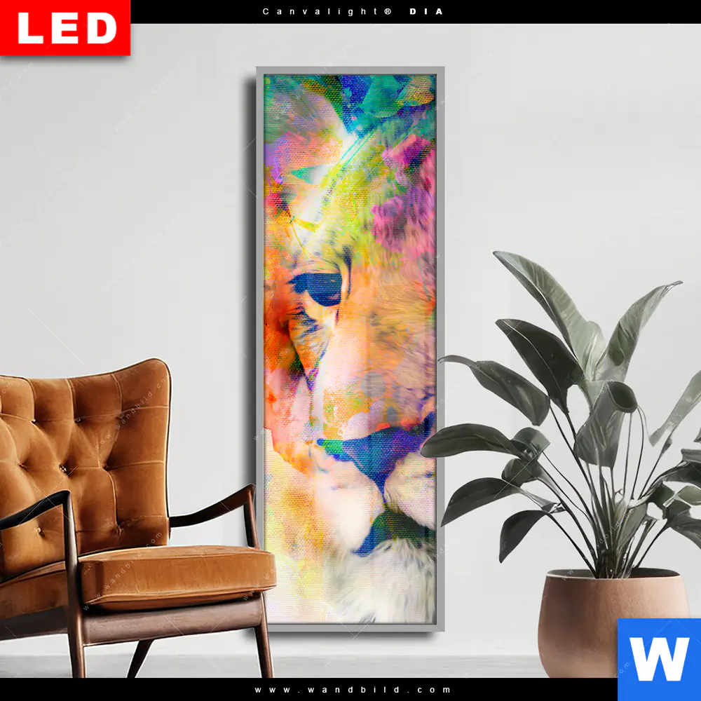 Wechselmotiv Acrylglas Canvalight® DIA | Abstrakte Löwin | Schmal
