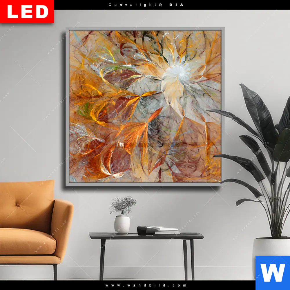 Wechselmotiv Acrylglas Canvalight® DIA | Abstrakter Blütenzauber in orange | Quadrat