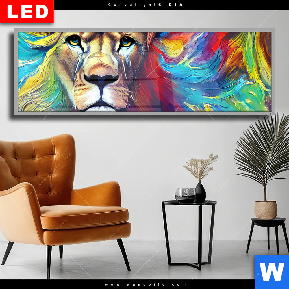 Wechselmotiv Acrylglas Canvalight® DIA | Abstrakter Löwenkopf | Panorama