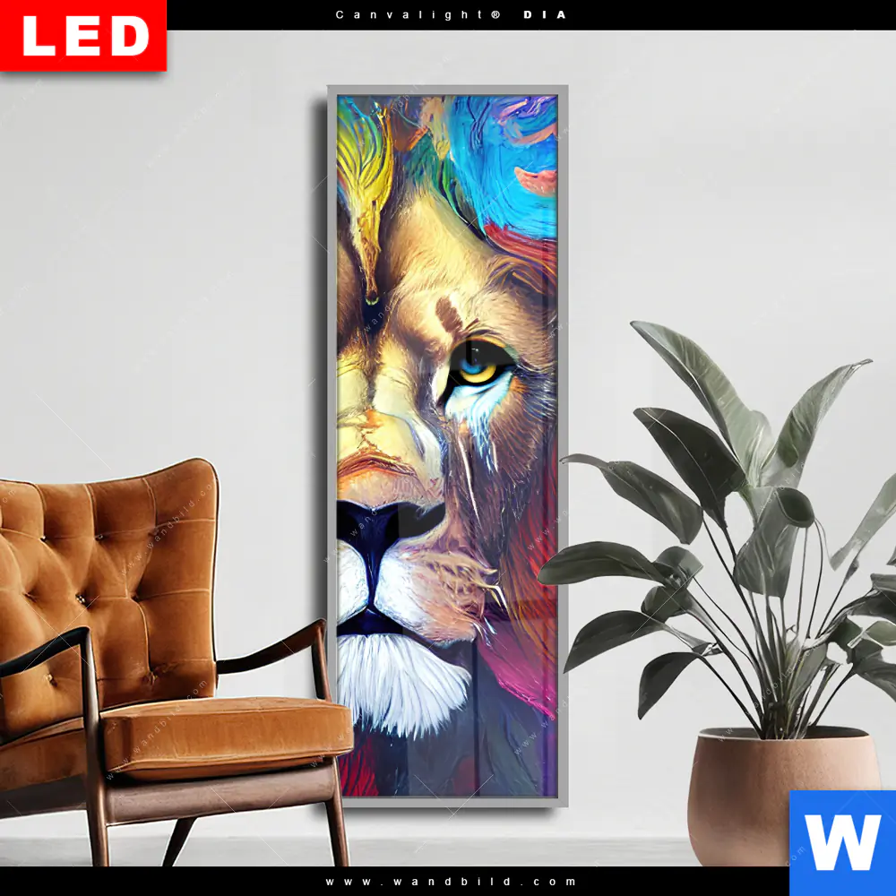 Wechselmotiv Acrylglas Canvalight® DIA | Abstrakter Löwenkopf | Schmal
