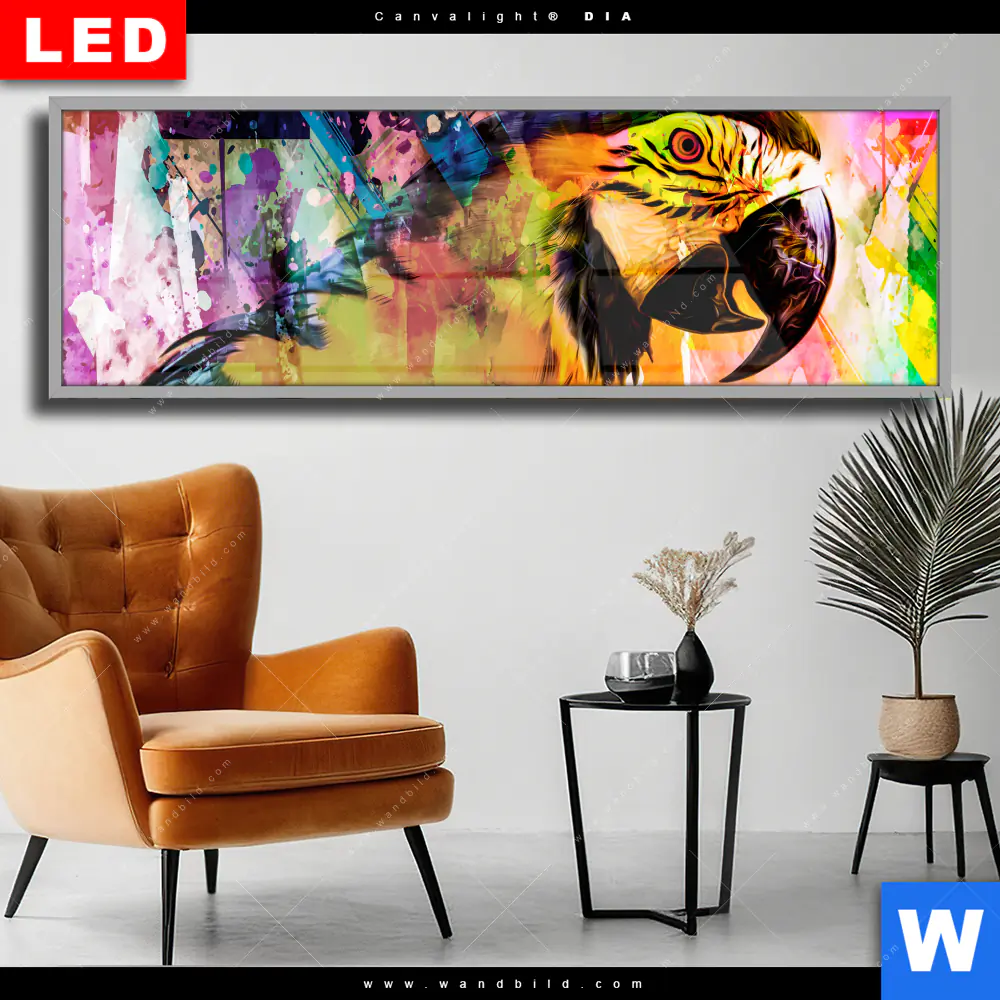 Wechselmotiv Acrylglas Canvalight® DIA | Abstrakter Papagei | Panorama