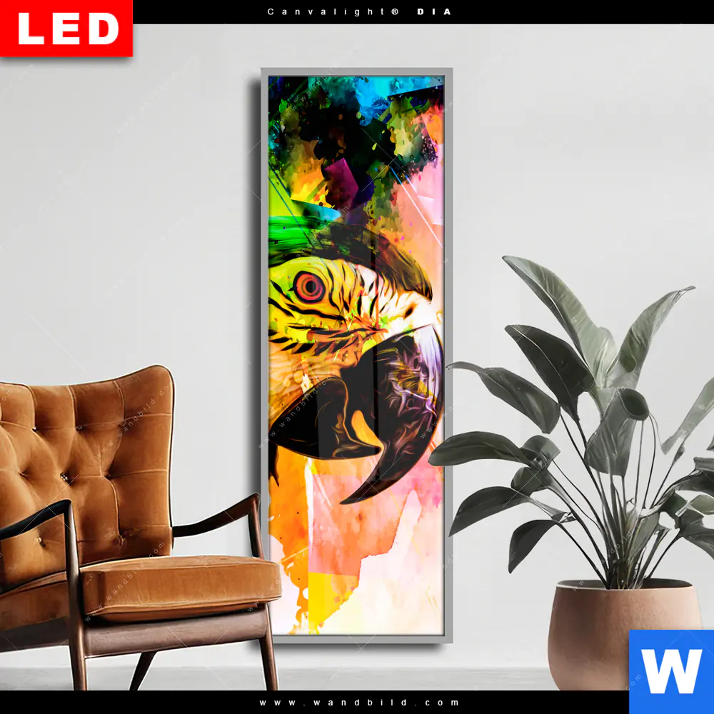 Wechselmotiv Acrylglas Canvalight® DIA | Abstrakter Papagei | Schmal