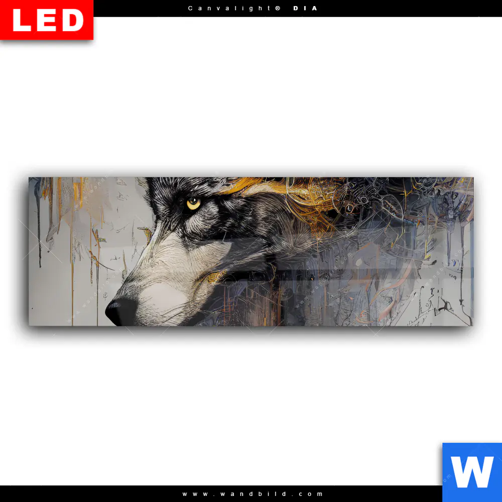Wechselmotiv Acrylglas Canvalight® DIA | Abstrakter Wolf in Gold und Grau | Panorama - Image 2
