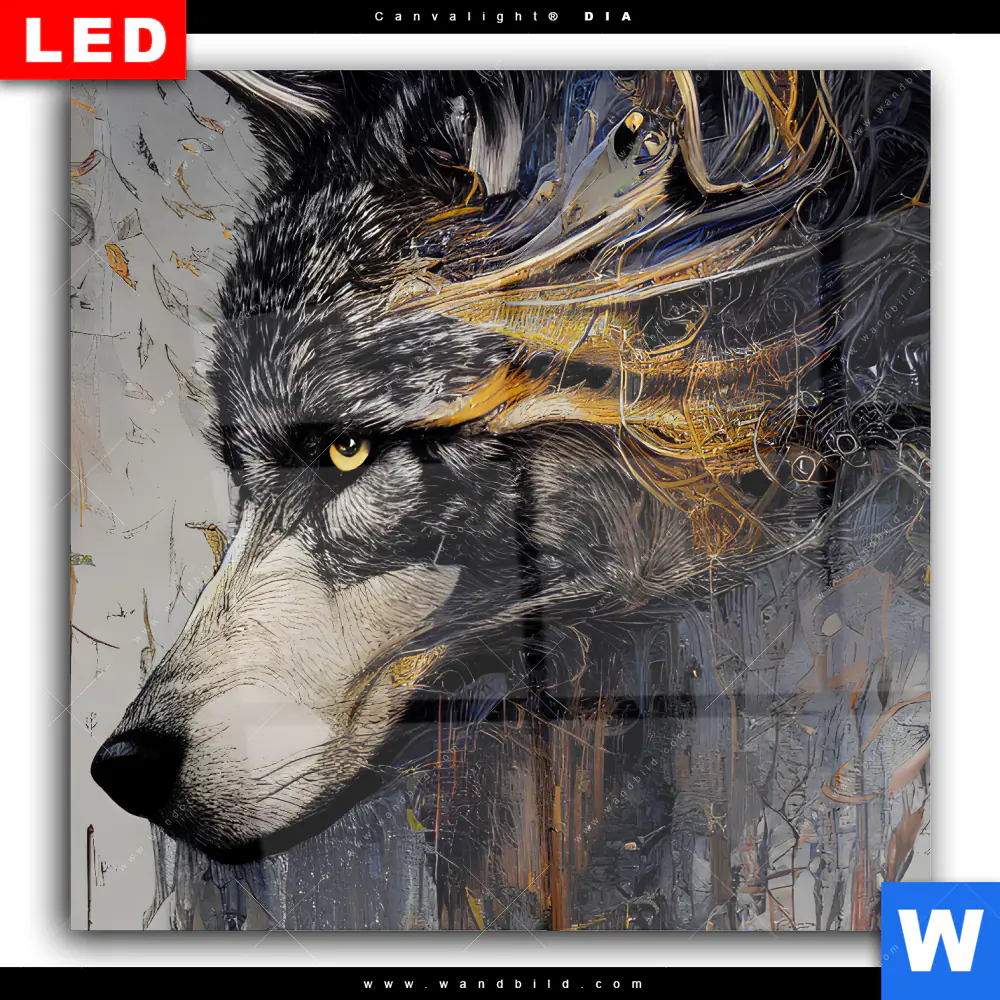 Wechselmotiv Acrylglas Canvalight® DIA | Abstrakter Wolf in Gold und Grau | Quadrat - Image 2