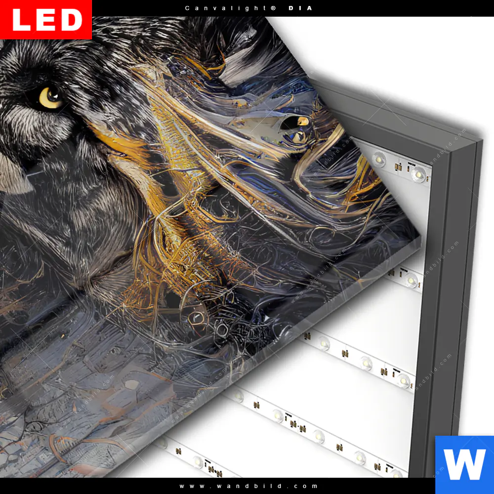 Wechselmotiv Acrylglas Canvalight® DIA | Abstrakter Wolf in Gold und Grau | Quadrat - Image 3