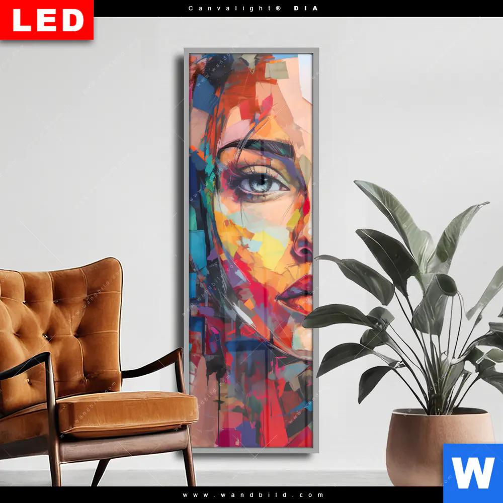 Wechselmotiv Acrylglas Canvalight® DIA | Abstraktes Frauenporträt Aurora | Schmal