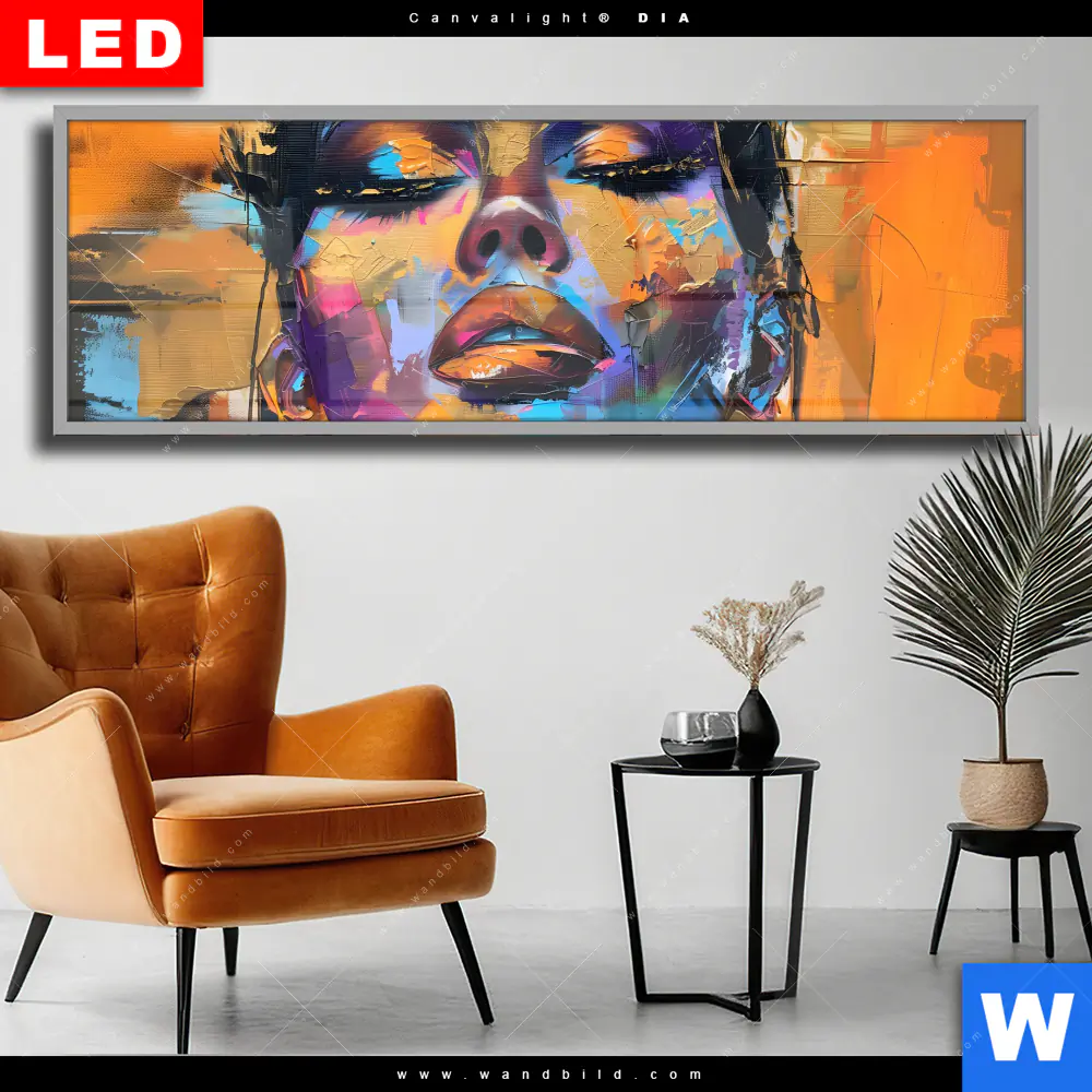 Wechselmotiv Acrylglas Canvalight® DIA | Abstraktes Frauenporträt Dilara | Panorama