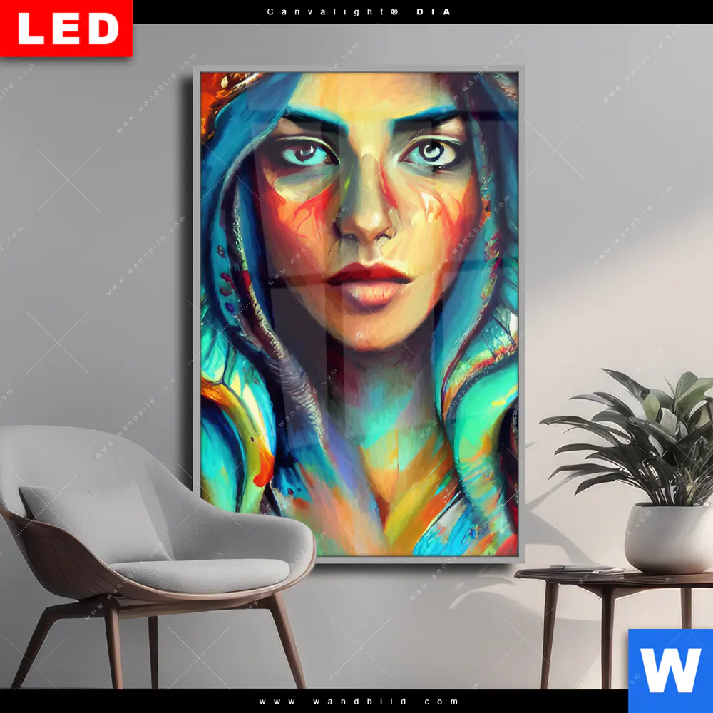 Wechselmotiv Acrylglas Canvalight® DIA | Abstraktes Frauenporträt Hydra | Hochformat