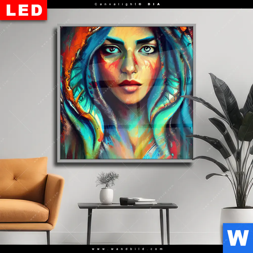Wechselmotiv Acrylglas Canvalight® DIA | Abstraktes Frauenporträt Hydra | Quadrat