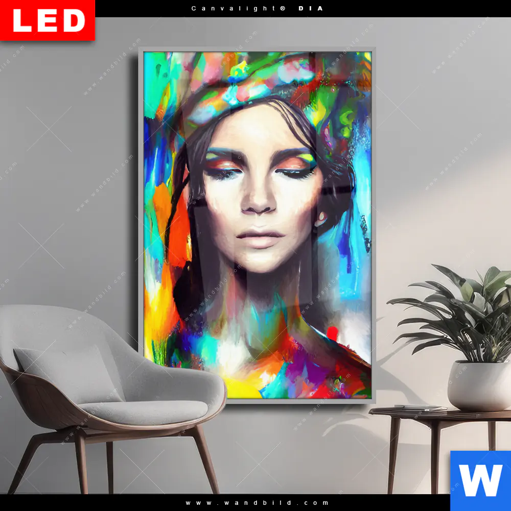 Wechselmotiv Acrylglas Canvalight® DIA | Abstraktes Frauenporträt Scarlett | Hochformat