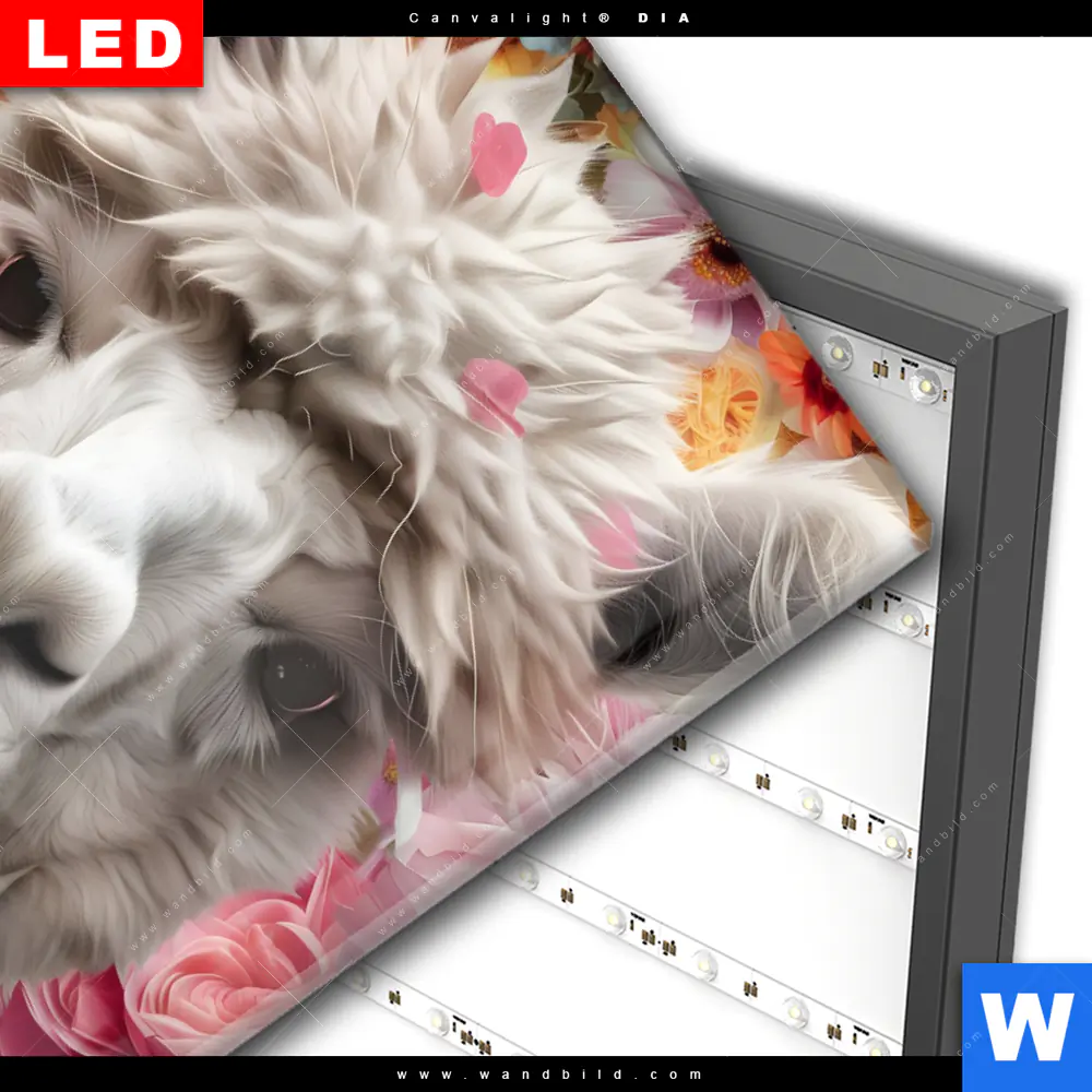 Wechselmotiv Acrylglas Canvalight® DIA | Alpaka mit Blumen | Hochformat - Image 3