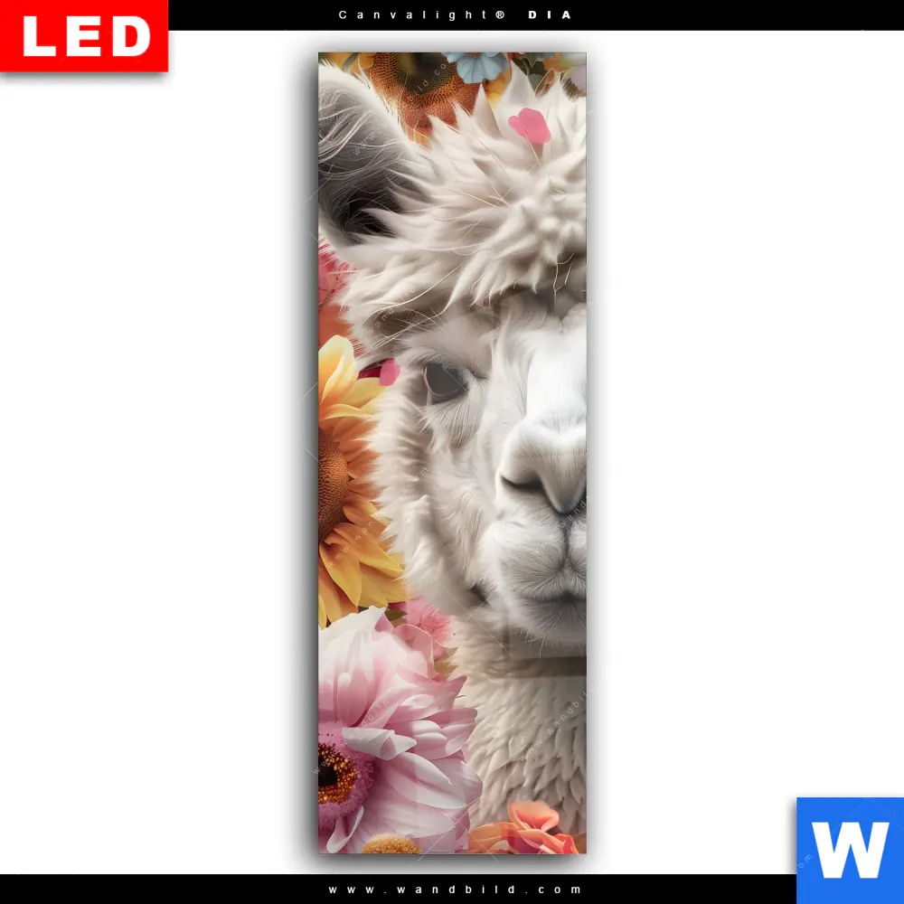 Wechselmotiv Acrylglas Canvalight® DIA | Alpaka mit Blumen | Schmal - Image 2