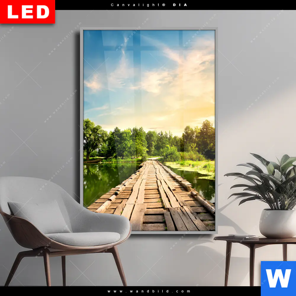 Wechselmotiv Acrylglas Canvalight® DIA | Alte Brücke am Fluss | Hochformat