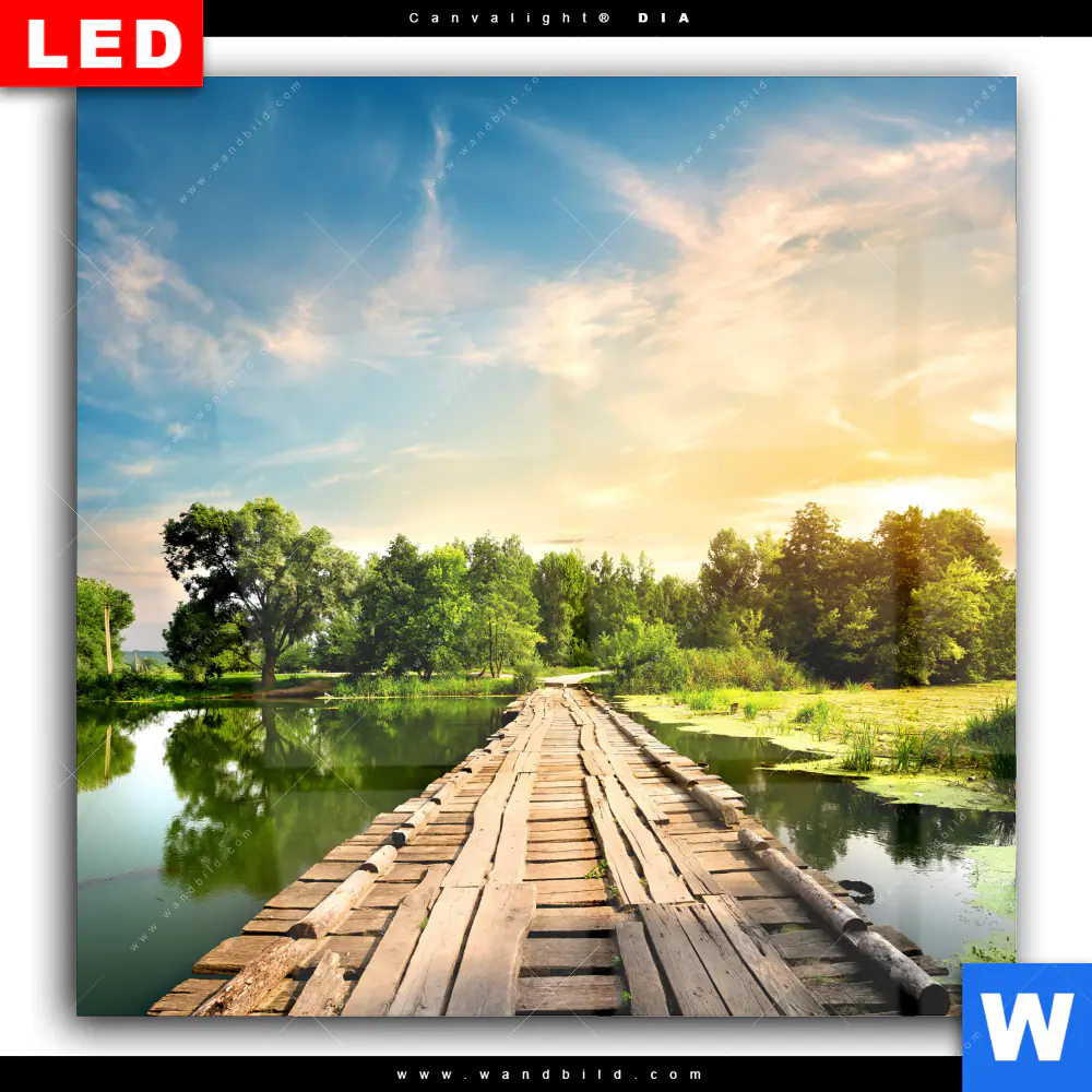 Wechselmotiv Acrylglas Canvalight® DIA | Alte Brücke am Fluss | Quadrat - Image 2