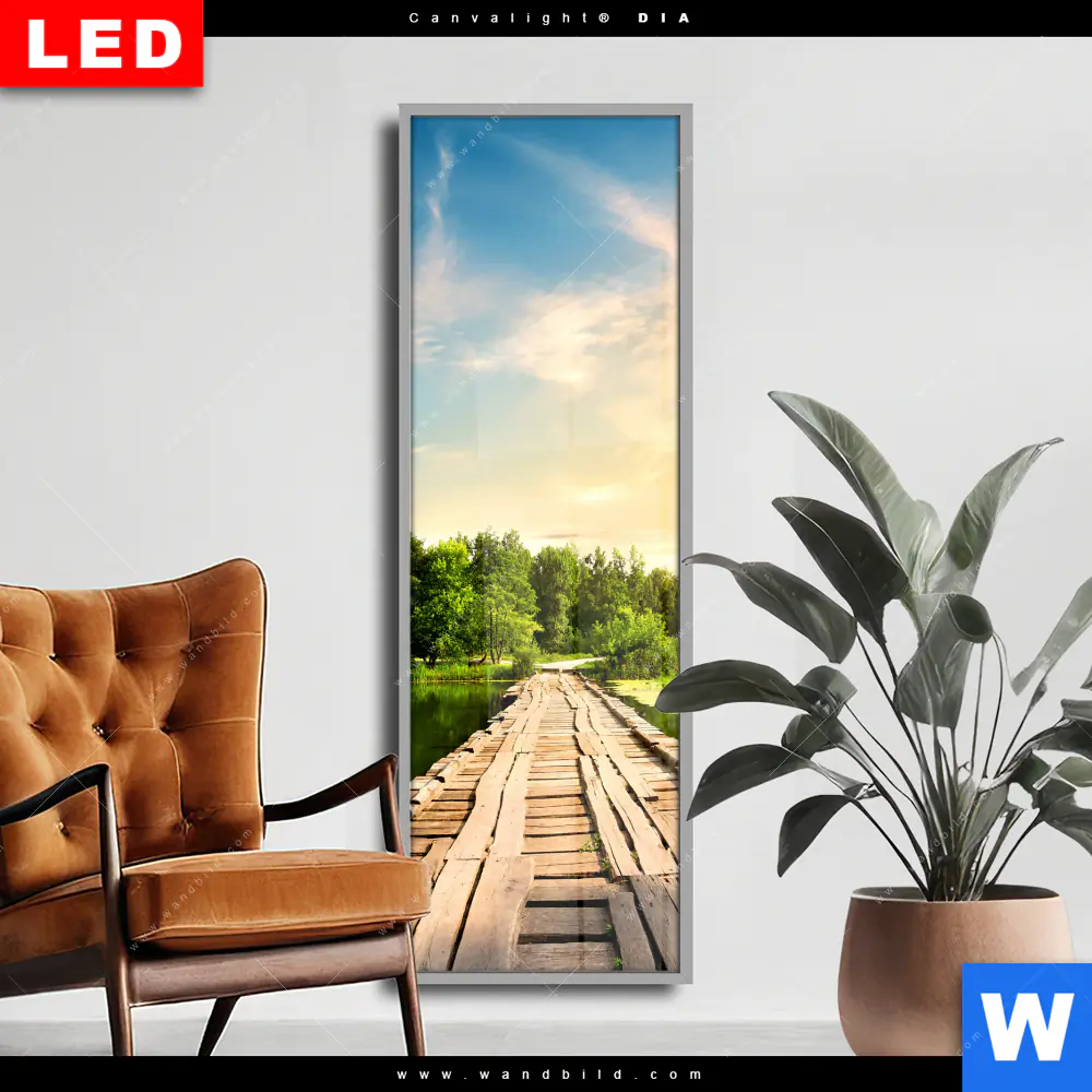 Wechselmotiv Acrylglas Canvalight® DIA | Alte Brücke am Fluss | Schmal