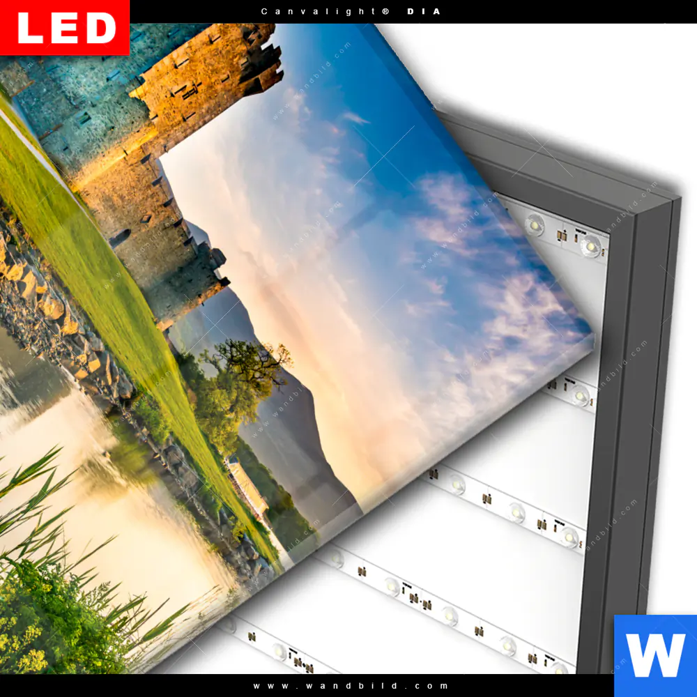 Wechselmotiv Acrylglas Canvalight® DIA | Alte Burg mit See | Quadrat - Image 3