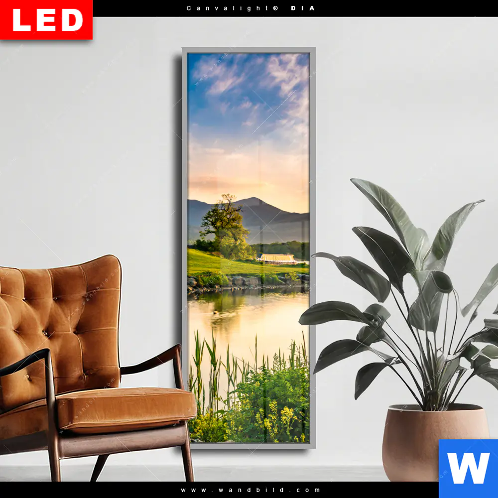 Wechselmotiv Acrylglas Canvalight® DIA | Alte Burg mit See | Schmal