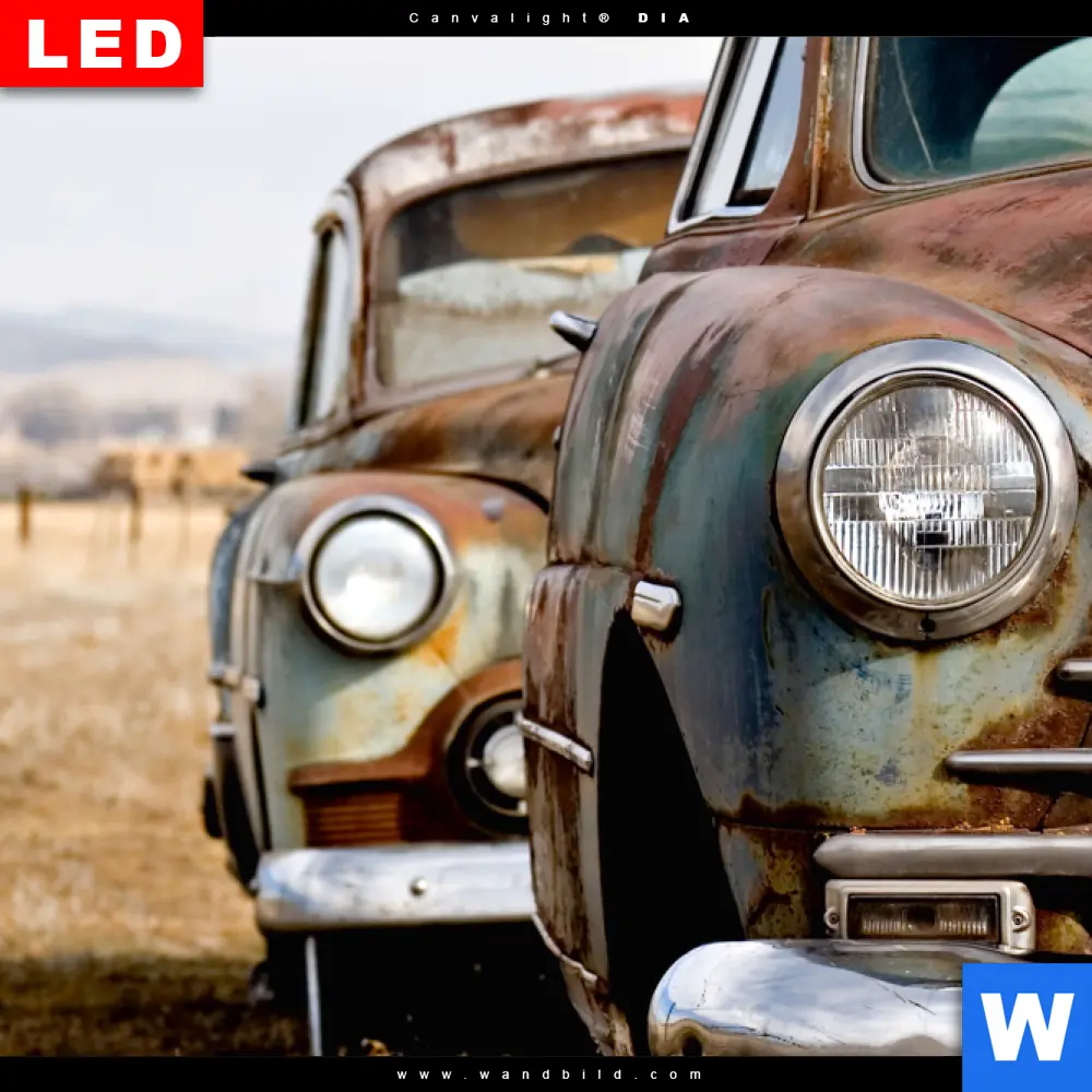 Wechselmotiv Acrylglas Canvalight® DIA | Alte rostige Autos | Hochformat - Image 4
