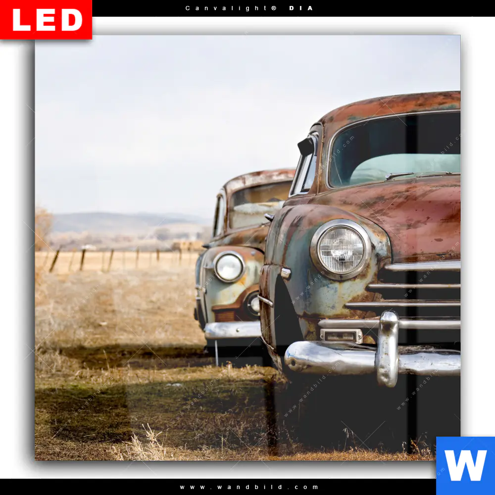 Wechselmotiv Acrylglas Canvalight® DIA | Alte rostige Autos | Quadrat - Image 2