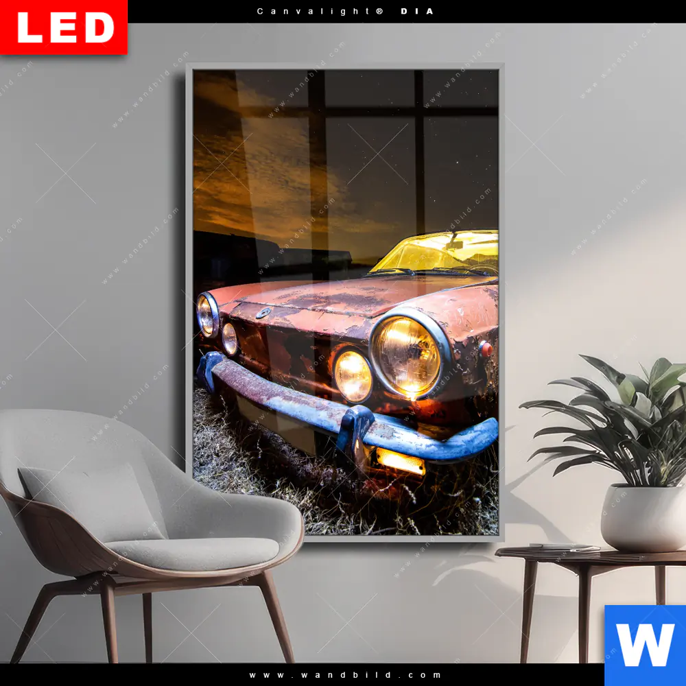 Wechselmotiv Acrylglas Canvalight® DIA | Altes Auto | Hochformat