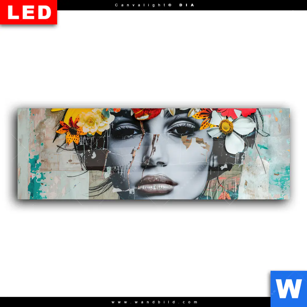 Wechselmotiv Acrylglas Canvalight® DIA | Angelina - Frau mit Blumen im Haar | Panorama - Image 2