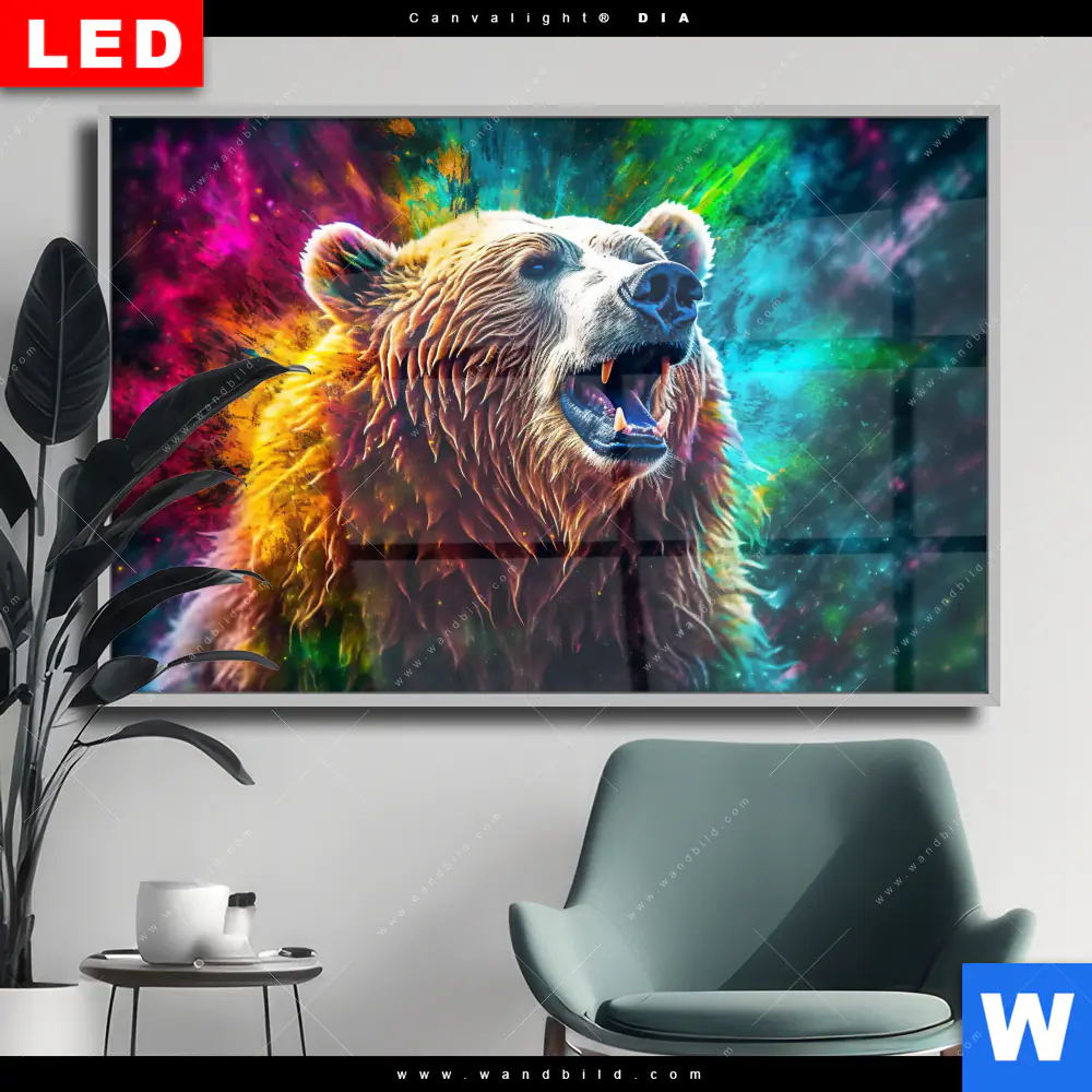 Wechselmotiv Acrylglas Canvalight® DIA | Bär in Neonfarben | Querformat