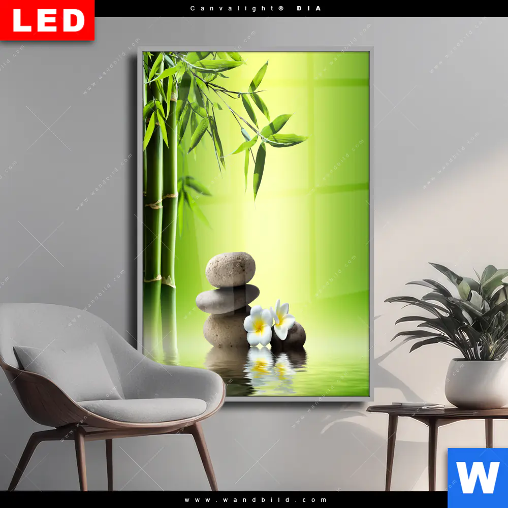 Wechselmotiv Acrylglas Canvalight® DIA | Bambus & Steine | Hochformat