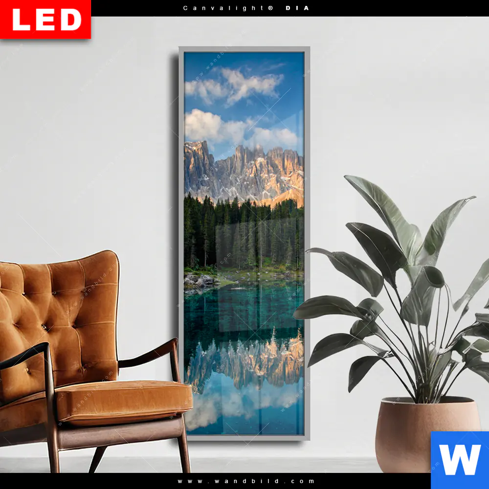 Wechselmotiv Acrylglas Canvalight® DIA | Bergsee im Wald | Schmal