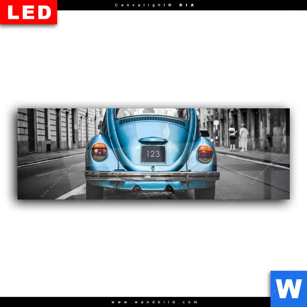 Wechselmotiv Acrylglas Canvalight® DIA | Blauer Oldtimer | Panorama - Image 2
