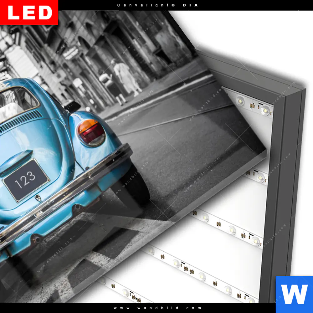 Wechselmotiv Acrylglas Canvalight® DIA | Blauer Oldtimer | Querformat - Image 3