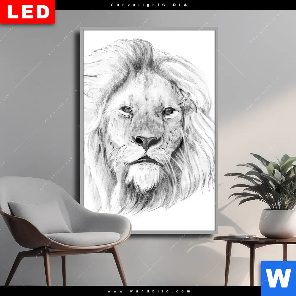 Wechselmotiv Acrylglas Canvalight® DIA | Bleistiftzeichnung Löwe | Hochformat
