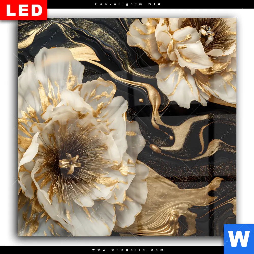 Wechselmotiv Acrylglas Canvalight® DIA | Blüten Gold Weiß Schwarz | Quadrat - Image 2