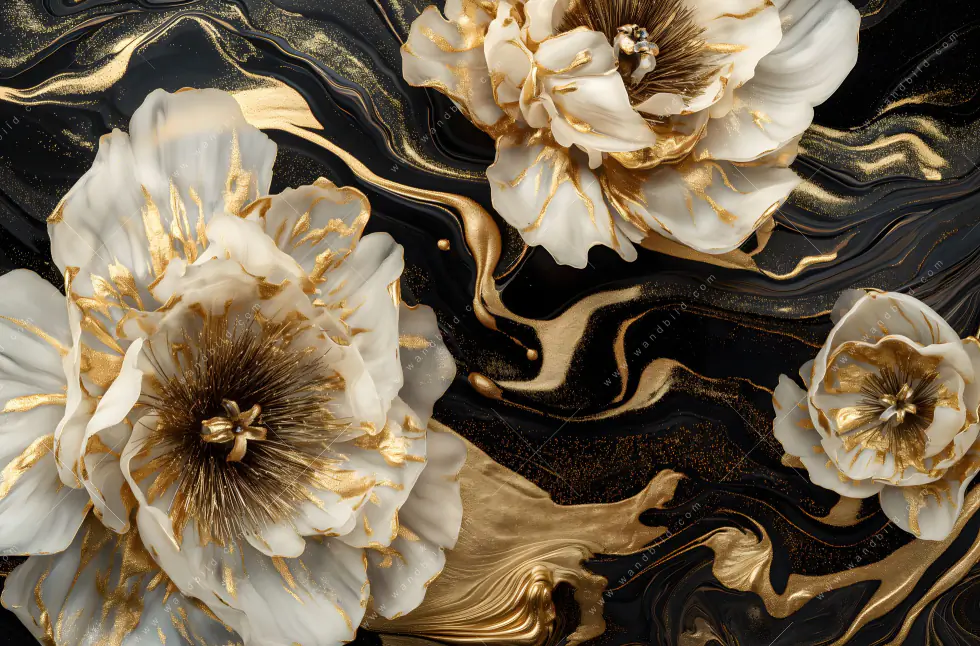 Wechselmotiv Acrylglas Canvalight® DIA | Blüten Gold Weiß Schwarz | Quadrat - Image 5