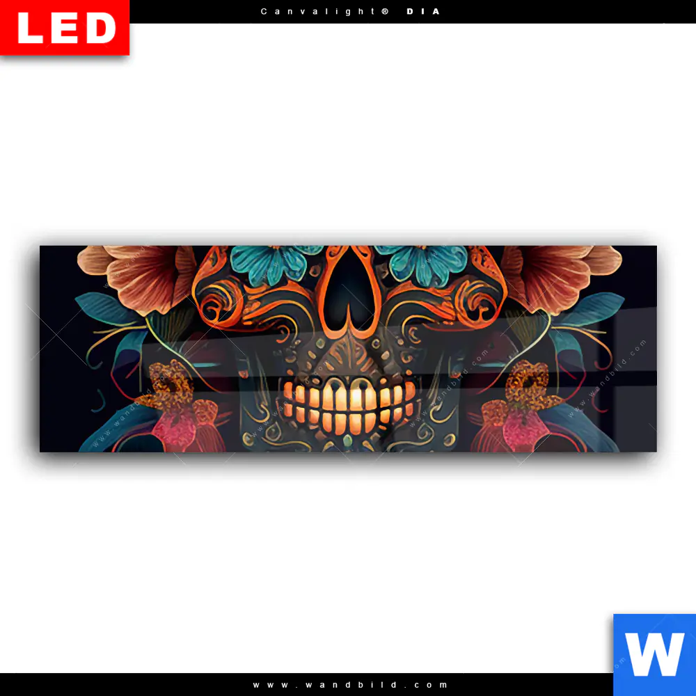 Wechselmotiv Acrylglas Canvalight® DIA | Blumenschädel schwarz | Panorama - Image 2