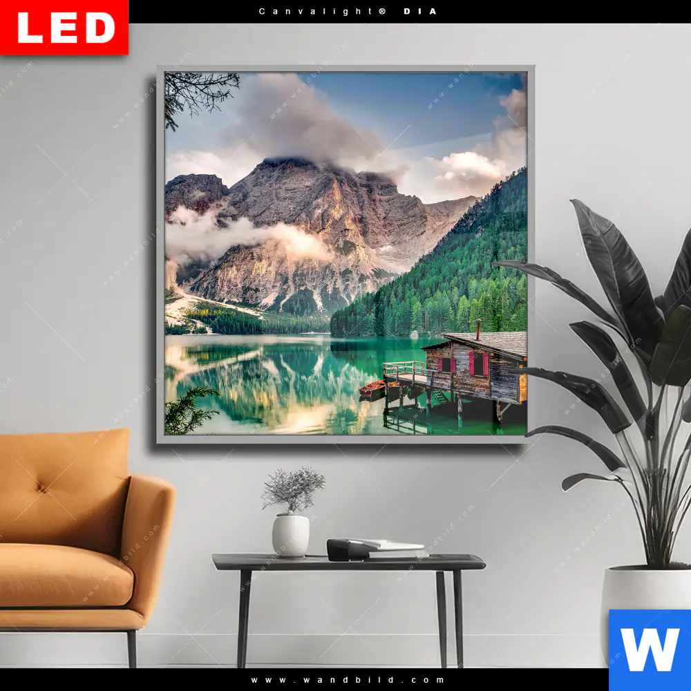 Wechselmotiv Acrylglas Canvalight® DIA | Bootshütte | Quadrat