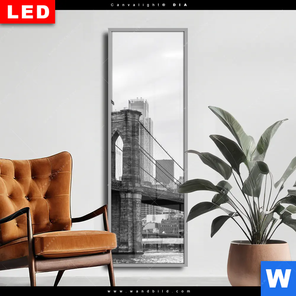 Wechselmotiv Acrylglas Canvalight® DIA | Brooklyn Bridge Schwarzweiß | Schmal