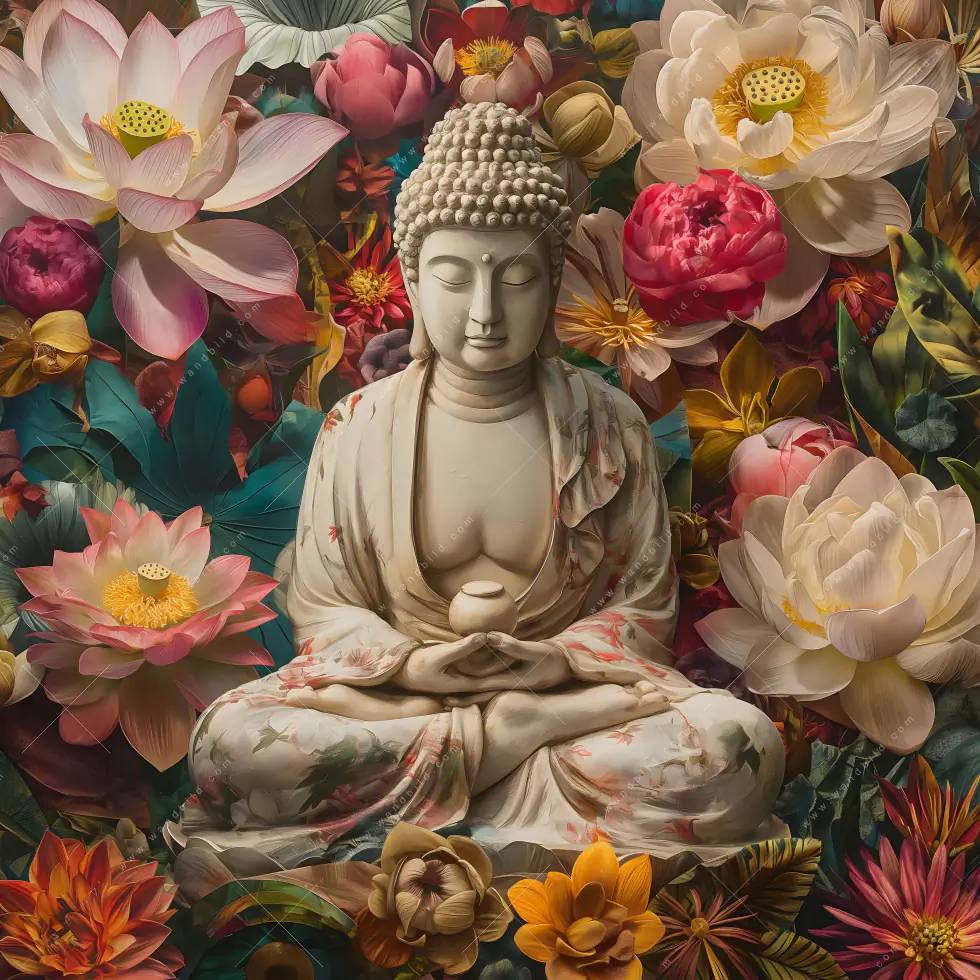 Wechselmotiv Acrylglas Canvalight® DIA | Buddha in farbenfrohen Blumen | Hochformat - Image 5