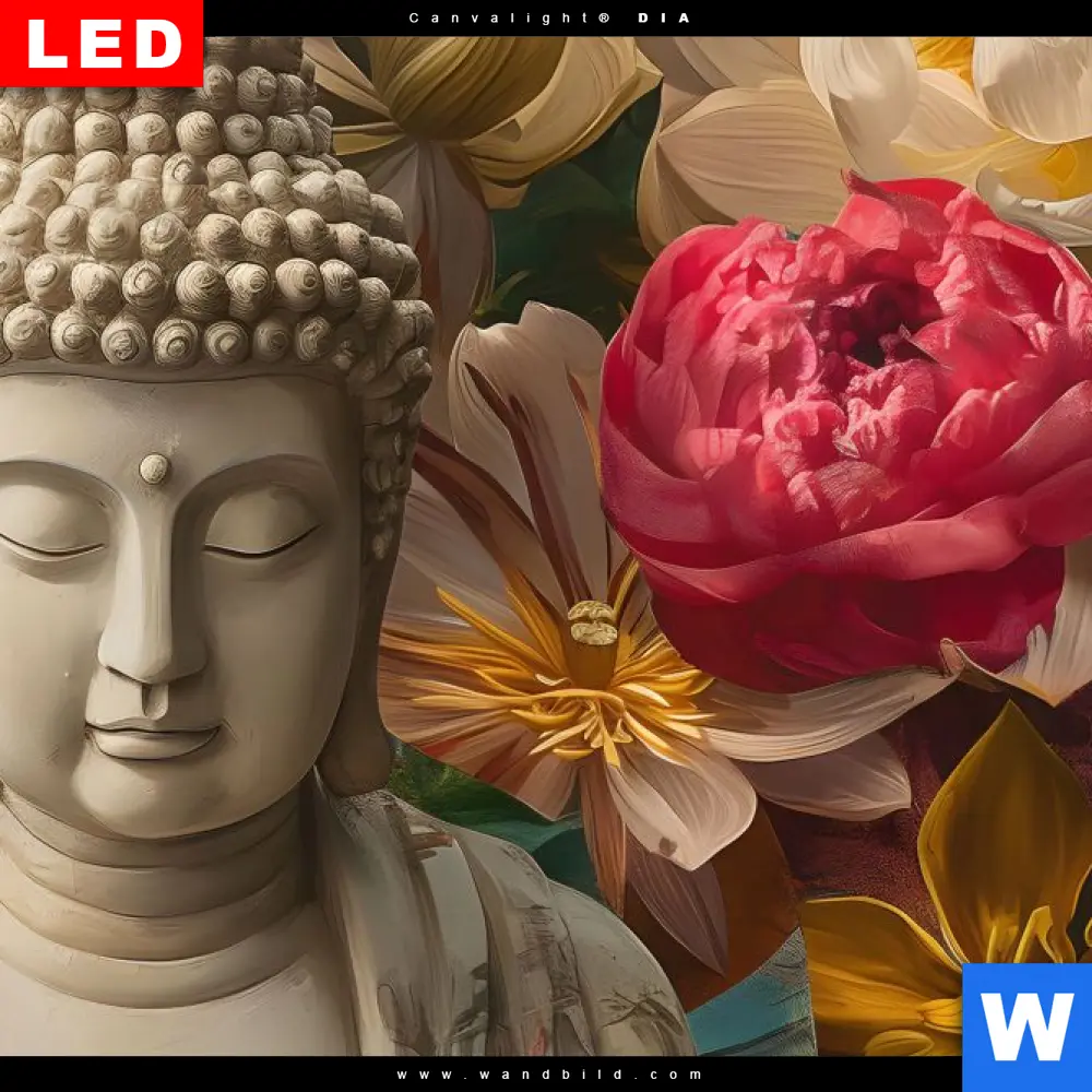 Wechselmotiv Acrylglas Canvalight® DIA | Buddha in farbenfrohen Blumen | Quadrat - Image 4