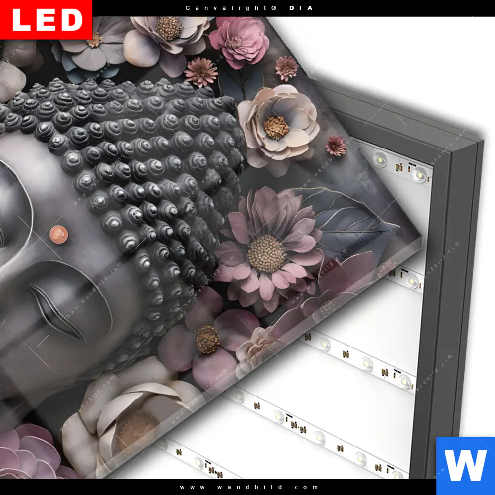 Wechselmotiv Acrylglas Canvalight® DIA | Buddha-Kunst mit Pastellblüten | Hochformat - Image 3