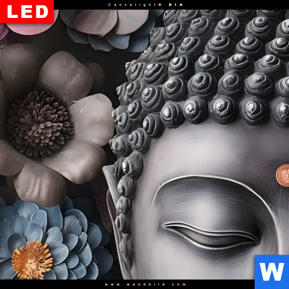 Wechselmotiv Acrylglas Canvalight® DIA | Buddha-Kunst mit Pastellblüten | Hochformat - Image 4