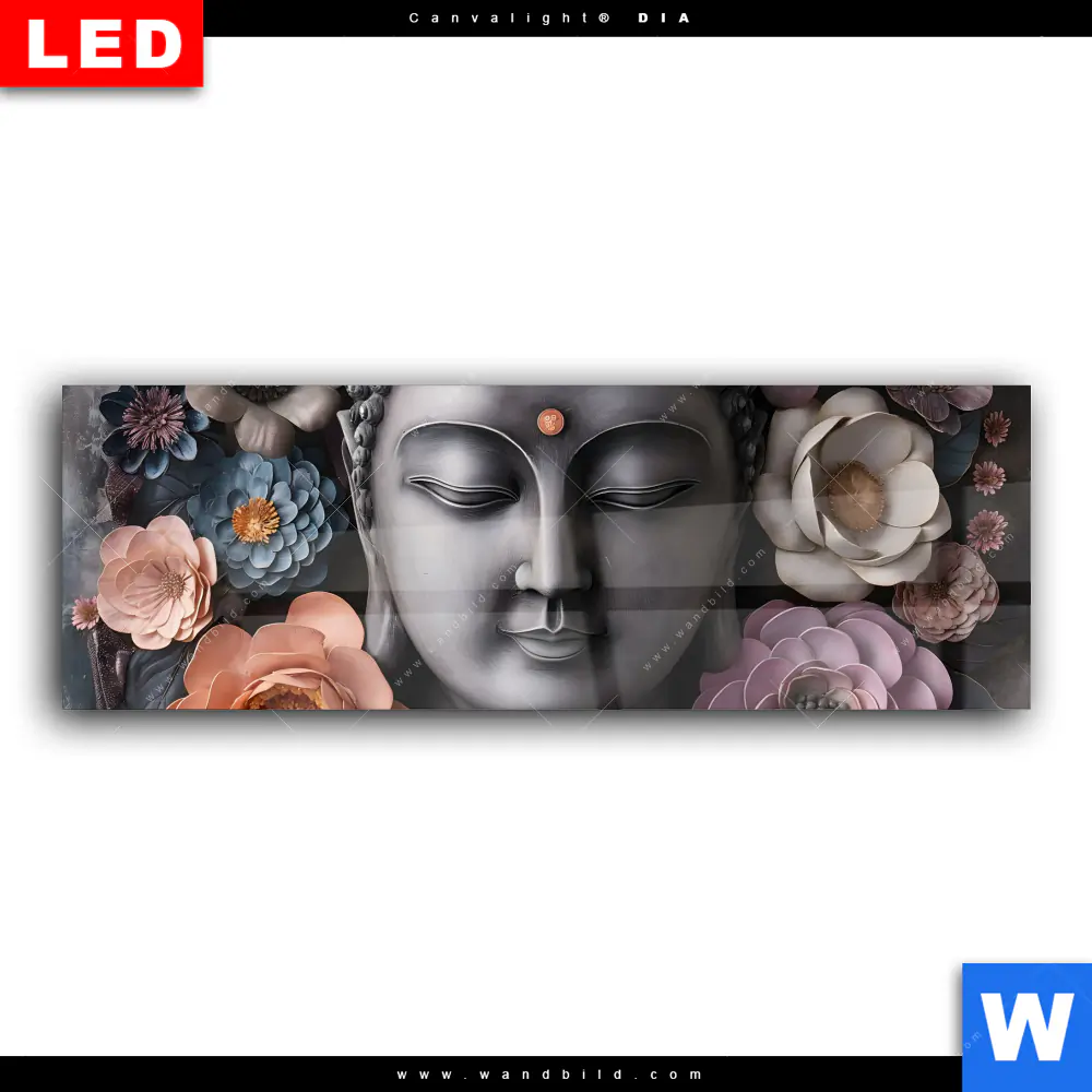Wechselmotiv Acrylglas Canvalight® DIA | Buddha-Kunst mit Pastellblüten | Panorama - Image 2