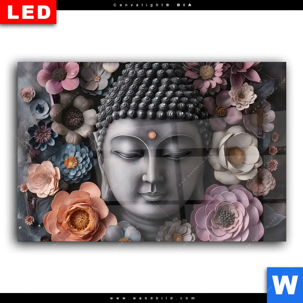 Wechselmotiv Acrylglas Canvalight® DIA | Buddha-Kunst mit Pastellblüten | Querformat - Image 2