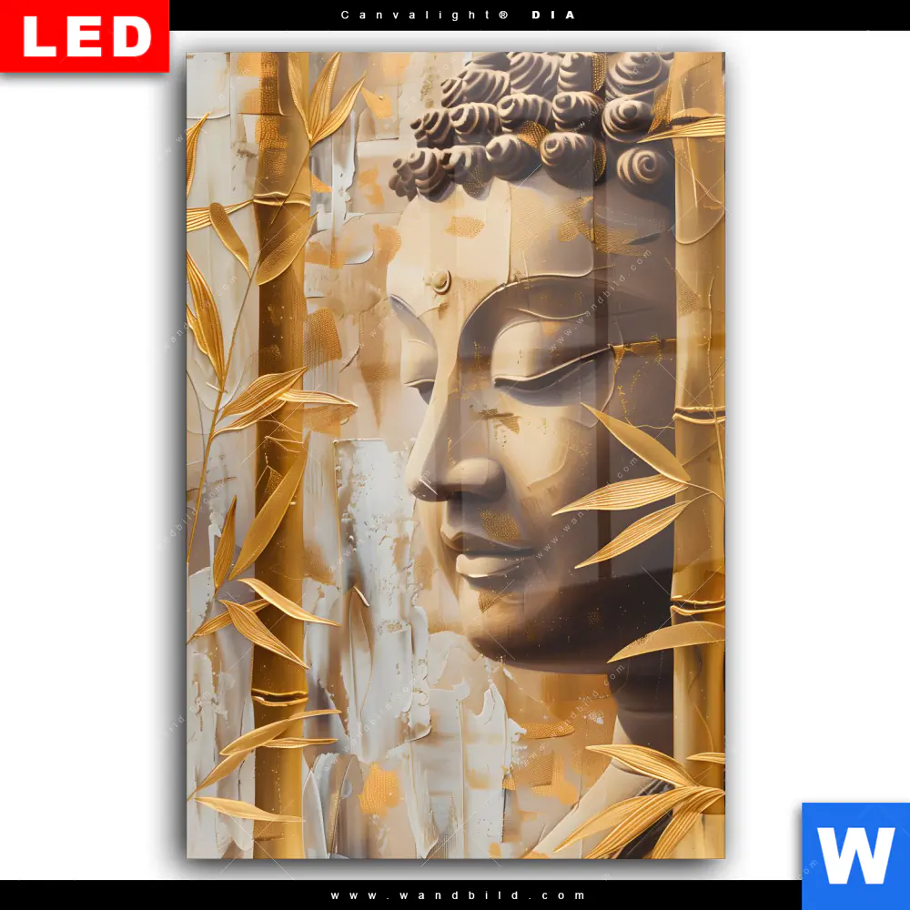 Wechselmotiv Acrylglas Canvalight® DIA | Buddha-Statue im goldenen Bambus | Hochformat - Image 2