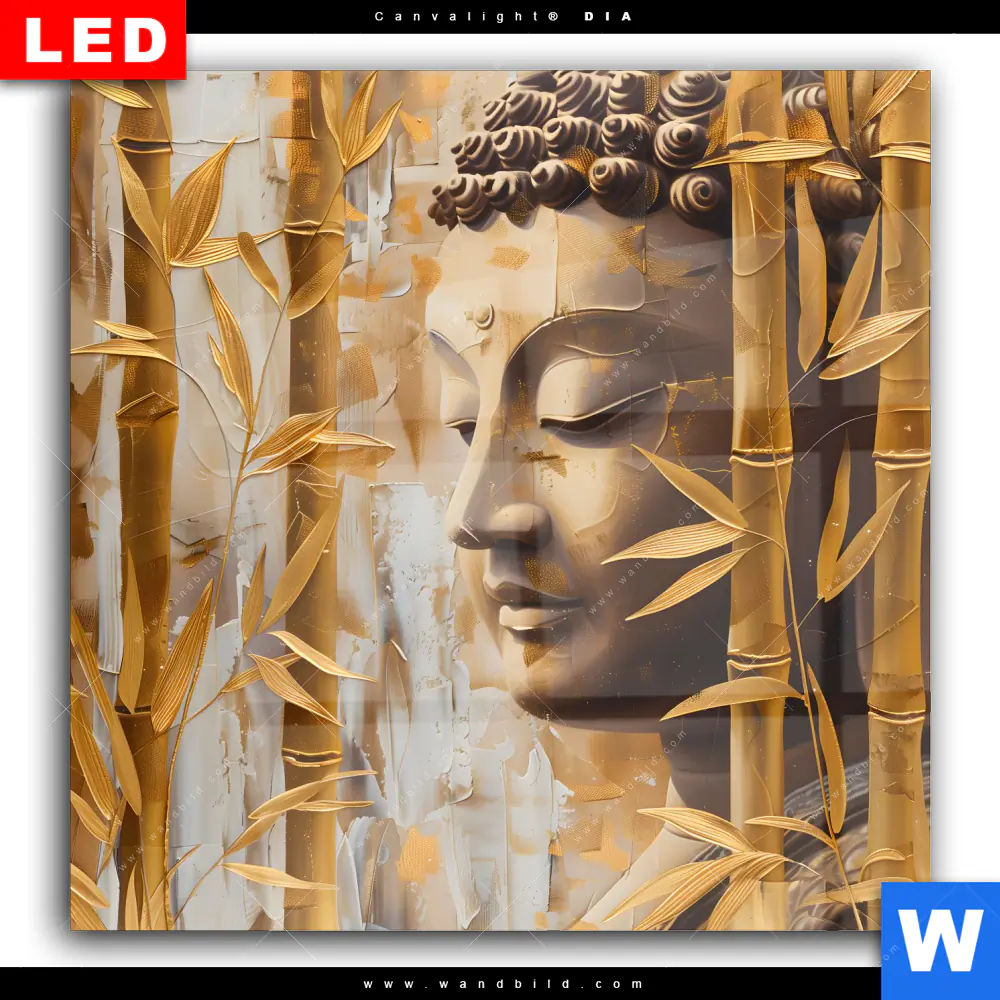 Wechselmotiv Acrylglas Canvalight® DIA | Buddha-Statue im goldenen Bambus | Quadrat - Image 2