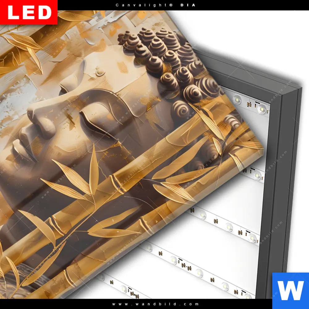 Wechselmotiv Acrylglas Canvalight® DIA | Buddha-Statue im goldenen Bambus | Quadrat - Image 3
